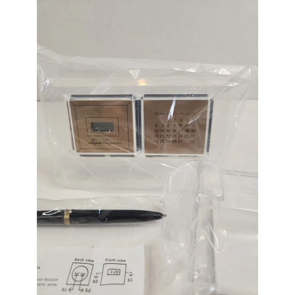 Vtg 1980s Jacques Carpentier Executive Desk Set Clock Calendar Open Box Sealed